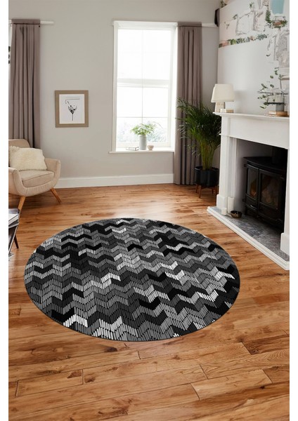 Baskılı Kaymaz Taban Yıkanabilir Renkli Modern Mutfak Yuvarlak Salon Halısı Y-Modern-02-Gri