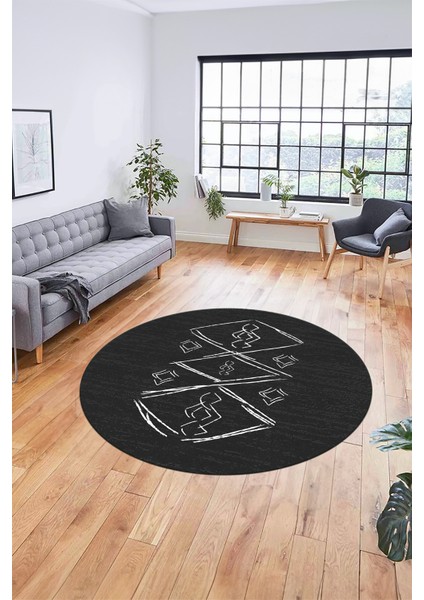 Baskılı Kaymaz Yıkanabilir Şık Modern Yuvarlak Mutfak Halısı Salon Halısı Y-Modern-59-Antrasit fiyatları