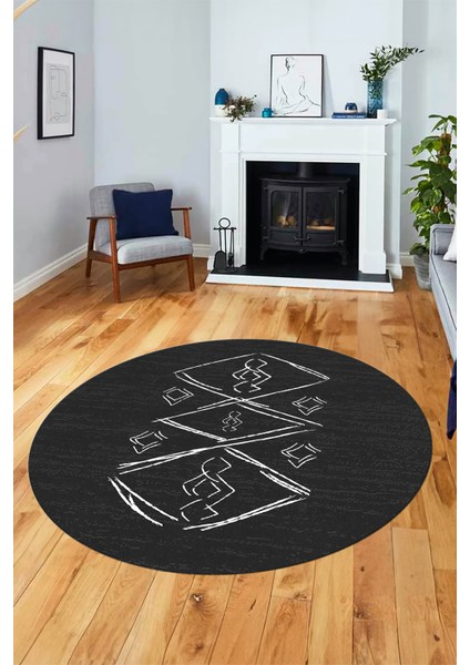 Baskılı Kaymaz Yıkanabilir Şık Modern Yuvarlak Mutfak Halısı Salon Halısı Y-Modern-59-Antrasit modelleri