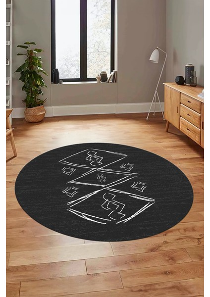 Baskılı Kaymaz Yıkanabilir Şık Modern Yuvarlak Mutfak Halısı Salon Halısı Y-Modern-59-Antrasit fırsatları