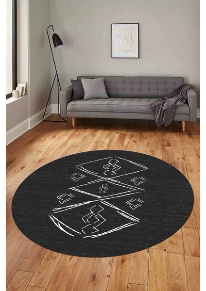 Baskılı Kaymaz Yıkanabilir Şık Modern Yuvarlak Mutfak Halısı Salon Halısı Y-Modern-59-Antrasit indirimleri