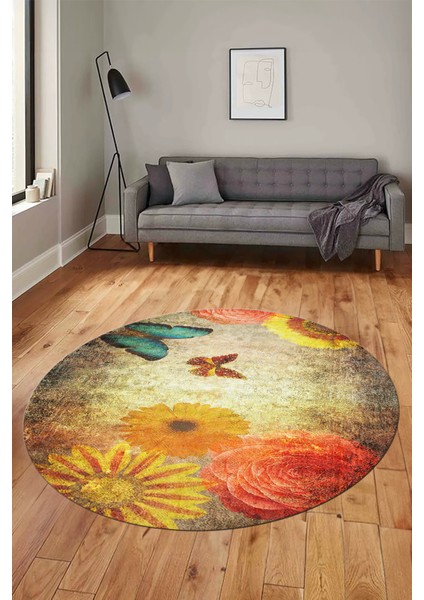 Baskılı Kaymaz Taban Yıkanabilir Modern Yuvarlak Mutfak Salon Halısı Y-MODERN-109-RENKLİ