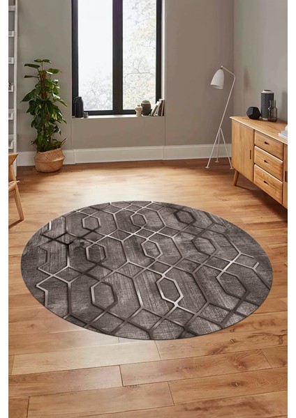 Modern Desen Dijital Kaymaz Yıkanabilir Yuvarlak Mutfak Salon Halısı Y-Modern-90-Vizon fiyatları
