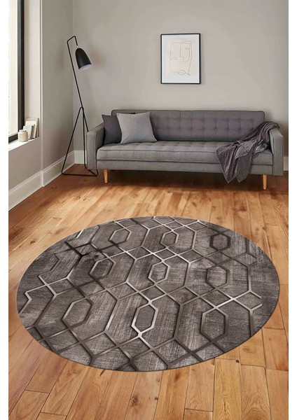 Modern Desen Dijital Kaymaz Yıkanabilir Yuvarlak Mutfak Salon Halısı Y-Modern-90-Vizon modelleri
