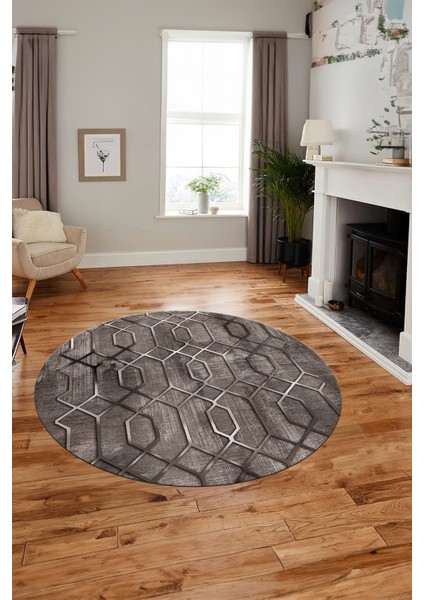 Modern Desen Dijital Kaymaz Yıkanabilir Yuvarlak Mutfak Salon Halısı Y-Modern-90-Vizon fırsatları