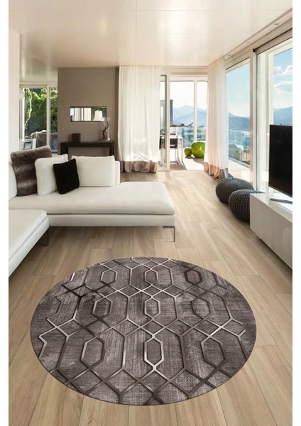 Modern Desen Dijital Kaymaz Yıkanabilir Yuvarlak Mutfak Salon Halısı Y-Modern-90-Vizon indirimleri