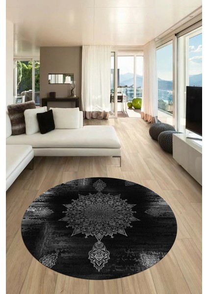 Baskılı Kaymaz Taban Yıkanabilir Göbekli Modern Mutfak Yuvarlak Salon Halısı Y-Modern-06-Gri fiyatları