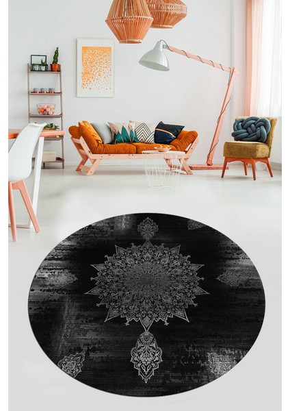 Baskılı Kaymaz Taban Yıkanabilir Göbekli Modern Mutfak Yuvarlak Salon Halısı Y-Modern-06-Gri fırsatları