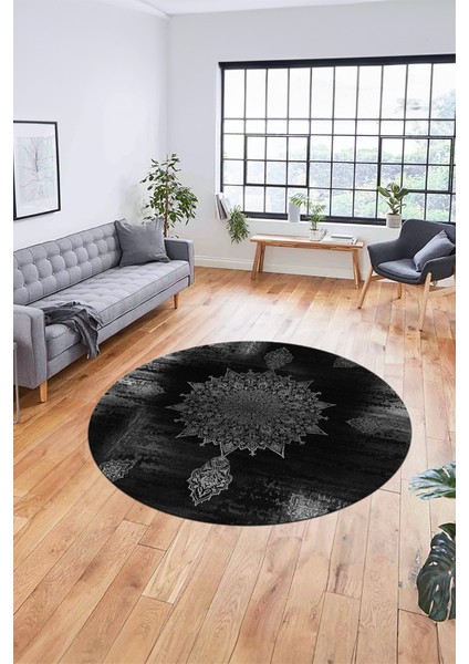 Baskılı Kaymaz Taban Yıkanabilir Göbekli Modern Mutfak Yuvarlak Salon Halısı Y-Modern-06-Gri indirimleri