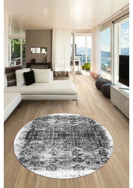 Baskılı Kaymaz Taban Yıkanabilir Sade Modern Mutfak Yuvarlak Salon Halısı Y-Modern-04-Beyaz fiyatları
