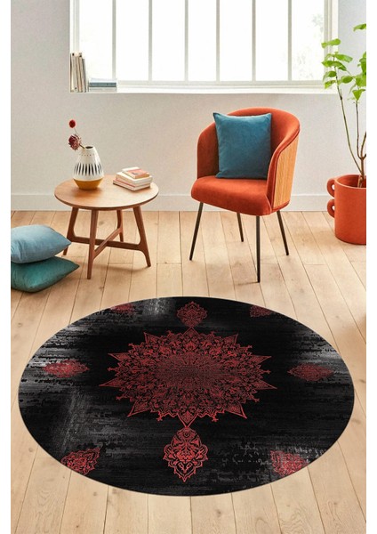 Baskılı Kaymaz Taban Yıkanabilir Göbekli Modern Mutfak Yuvarlak Salon Halısı Y-Modern-06-Kırmızı modelleri