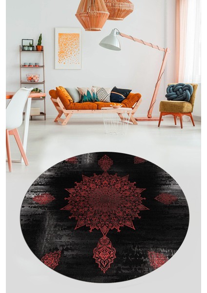 Baskılı Kaymaz Taban Yıkanabilir Göbekli Modern Mutfak Yuvarlak Salon Halısı Y-Modern-06-Kırmızı fırsatları
