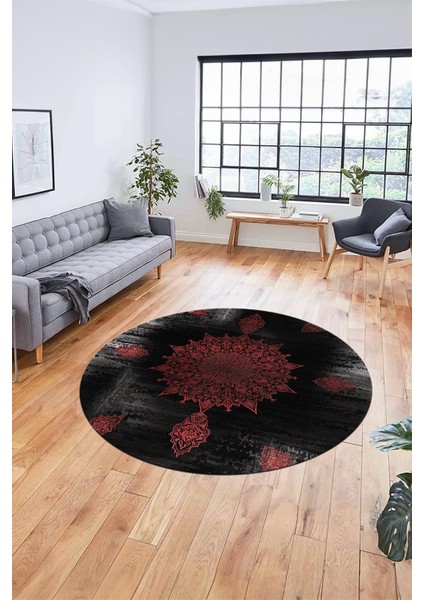 Baskılı Kaymaz Taban Yıkanabilir Göbekli Modern Mutfak Yuvarlak Salon Halısı Y-Modern-06-Kırmızı indirimleri