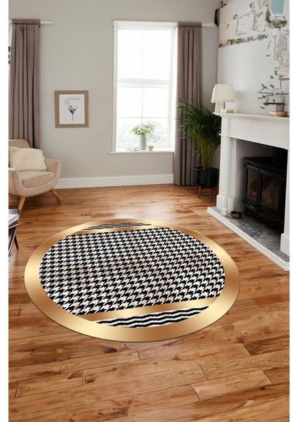 Baskılı Ince Kaymaz Taban Yıkanabilir Sade Modern Mutfak Yuvarlak Salon Halısı Y-Modern-10-Krem