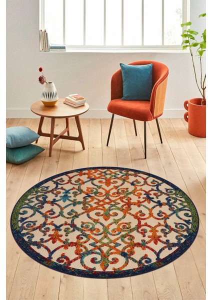 Modern Klasik Desen Dijital Kaymaz Yıkanabilir Yuvarlak Mutfak Salon Halısı Y-Modern-32-Renkli