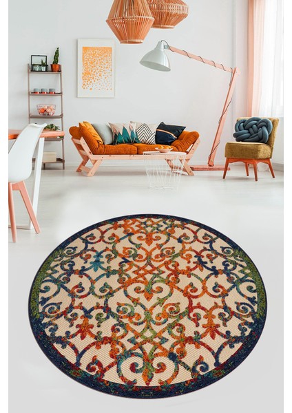Modern Klasik Desen Dijital Kaymaz Yıkanabilir Yuvarlak Mutfak Salon Halısı Y-Modern-32-Renkli fiyatları