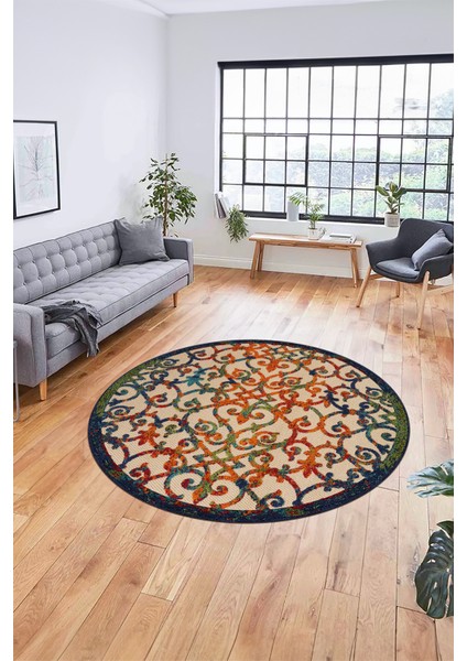 Modern Klasik Desen Dijital Kaymaz Yıkanabilir Yuvarlak Mutfak Salon Halısı Y-Modern-32-Renkli modelleri