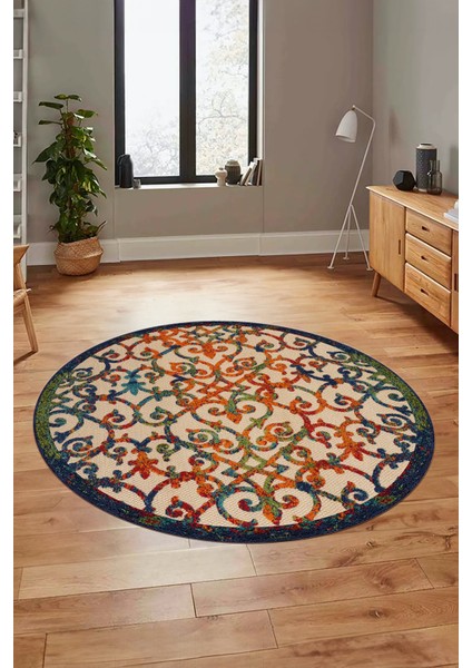 Modern Klasik Desen Dijital Kaymaz Yıkanabilir Yuvarlak Mutfak Salon Halısı Y-Modern-32-Renkli indirimleri