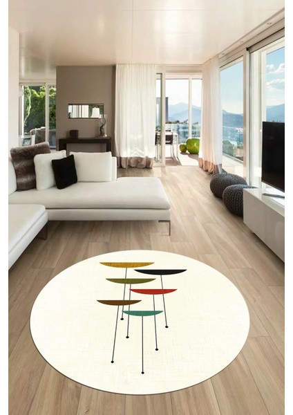 Baskılı Kaymaz Taban Yıkanabilir Modern Yuvarlak Mutfak Salon Halısı Y-MODERN-112-KREM modelleri