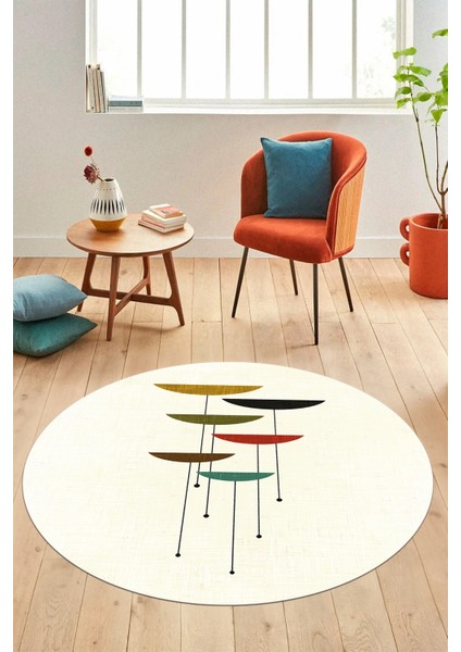 Baskılı Kaymaz Taban Yıkanabilir Modern Yuvarlak Mutfak Salon Halısı Y-MODERN-112-KREM fırsatları