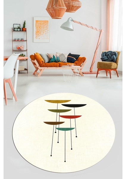 Baskılı Kaymaz Taban Yıkanabilir Modern Yuvarlak Mutfak Salon Halısı Y-MODERN-112-KREM indirimleri