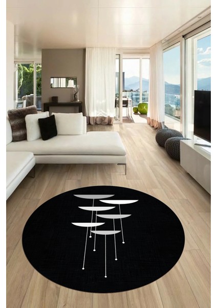 Baskılı Kaymaz Taban Yıkanabilir Modern Yuvarlak Mutfak Salon Halısı Y-MODERN-112-SİYAH modelleri