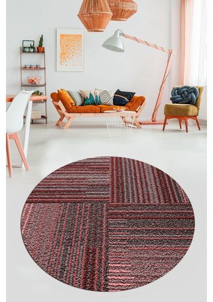 3D Modern Kilim Desen Dijital Kaymaz Yıkanabilir Yuvarlak Mutfak Salon Halısı Y-Modern-34-Pembe