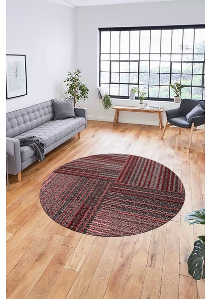 3D Modern Kilim Desen Dijital Kaymaz Yıkanabilir Yuvarlak Mutfak Salon Halısı Y-Modern-34-Pembe