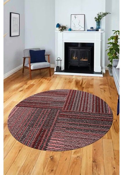 3D Modern Kilim Desen Dijital Kaymaz Yıkanabilir Yuvarlak Mutfak Salon Halısı Y-Modern-34-Pembe