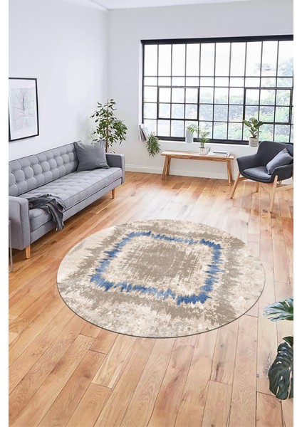 Modern Sade Desen Dijital Kaymaz Yıkanabilir Yuvarlak Mutfak Salon Halısı Y-Modern-37-Mavi modelleri