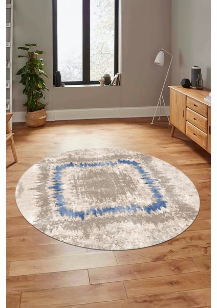 Modern Sade Desen Dijital Kaymaz Yıkanabilir Yuvarlak Mutfak Salon Halısı Y-Modern-37-Mavi indirimleri