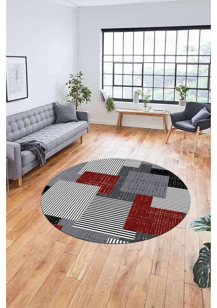 Baskılı Kaymaz Yıkanabilir Yuvarlak Mutfak Halısı Salon Halısı Y-Modern-47-Bordo fiyatları