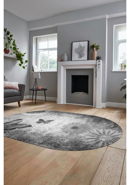 Baskılı Kaymaz Taban Yıkanabilir Modern Oval Yolluk Mutfak Salon Halısı O-MODERN-109-GRİ indirimleri