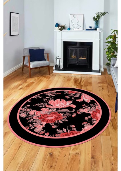 Çiçek Desenli Dijital Kaymaz Yıkanabilir Yuvarlak Mutfak Salon Halısı Y-Modern-16-Pembe indirimleri