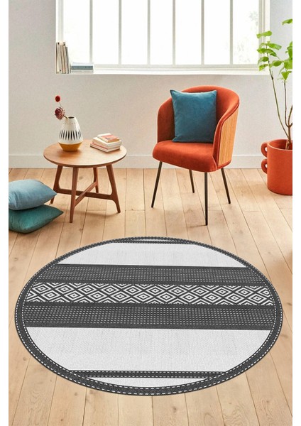 Modern Kilim Desenli Dijital Kaymaz Yıkanabilir Yuvarlak Mutfak Salon Halısı Y-Modern-18-Beyaz fiyatları