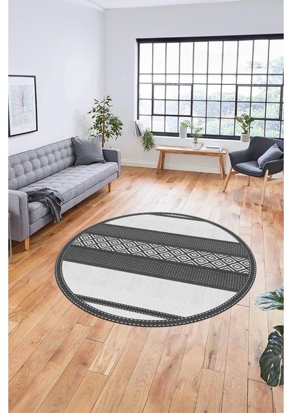 Modern Kilim Desenli Dijital Kaymaz Yıkanabilir Yuvarlak Mutfak Salon Halısı Y-Modern-18-Beyaz fırsatları