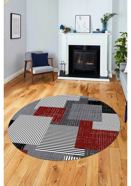 Baskılı Kaymaz Yıkanabilir Yuvarlak Mutfak Halısı Salon Halısı Y-Modern-47-Bordo modelleri