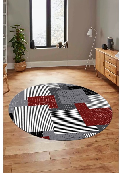 Baskılı Kaymaz Yıkanabilir Yuvarlak Mutfak Halısı Salon Halısı Y-Modern-47-Bordo fırsatları