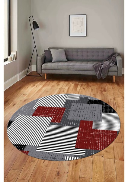 Baskılı Kaymaz Yıkanabilir Yuvarlak Mutfak Halısı Salon Halısı Y-Modern-47-Bordo indirimleri