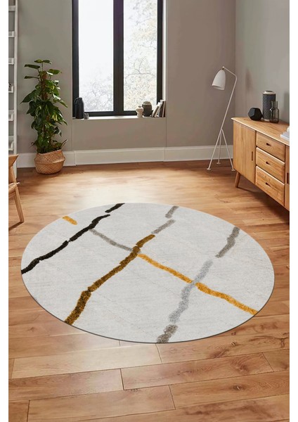 Şık Sade Modern Desenli Dijital Kaymaz Yıkanabilir Yuvarlak Mutfak Salon Halısı Y-Modern-73-Kahve modelleri