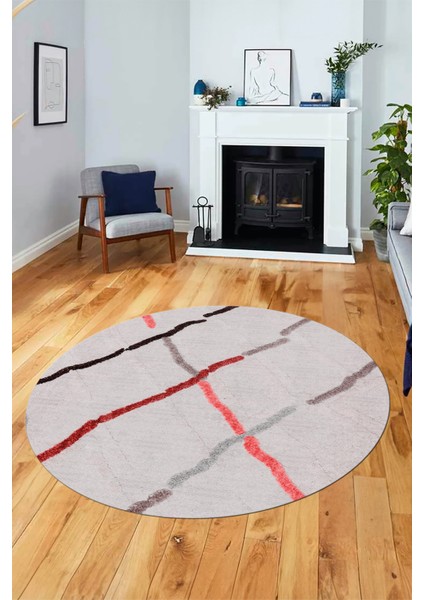 Şık Sade Modern Desenli Dijital Kaymaz Yıkanabilir Yuvarlak Mutfak Salon Halısı Y-Modern-73-Pembe fiyatları