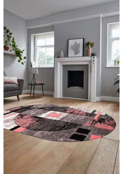 Modern Göbekli Desen Dijital Kaymaz Yıkanabilir Oval Yolluk Mutfak Salon Halısı O-Modern-33-Pembe fiyatları