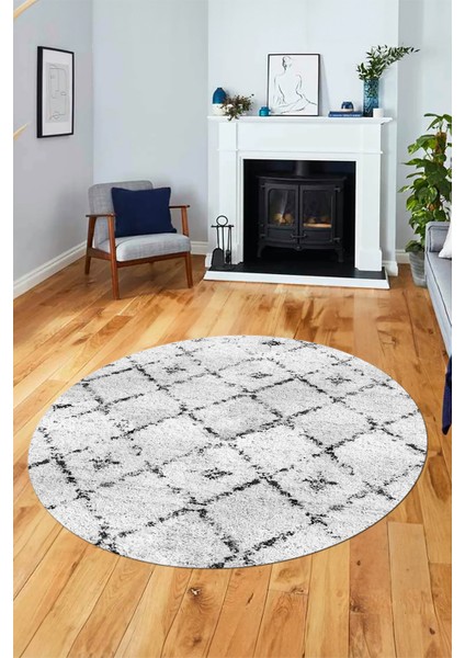 Baskılı Kaymaz Yıkanabilir Kilim Desen Yuvarlak Mutfak Halısı Salon Halısı Y-Modern-57-Gri modelleri