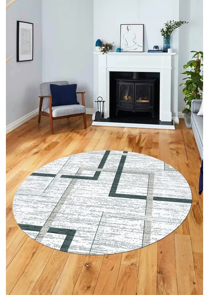 Sade Desen Modern Tasarım Kaymaz Yıkanabilir Yuvarlak Mutfak Salon Halısı Y-Modern-80-Mavi