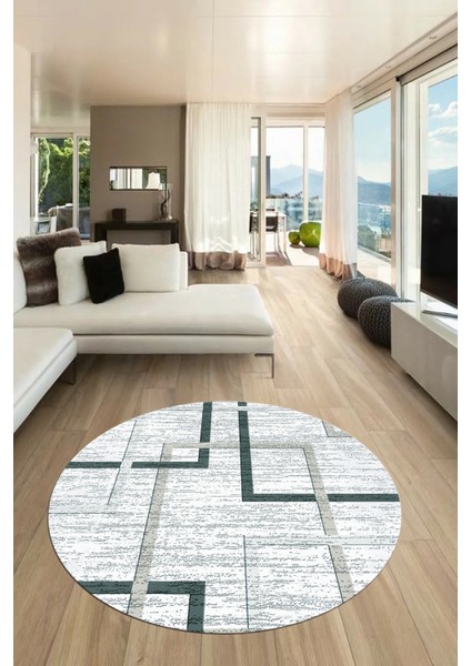 Sade Desen Modern Tasarım Kaymaz Yıkanabilir Yuvarlak Mutfak Salon Halısı Y-Modern-80-Mavi indirimleri