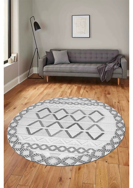 Kilim Desen Modern Tasarım Kaymaz Yıkanabilir Yuvarlak Mutfak Salon Halısı Y-Modern-81-Gri modelleri