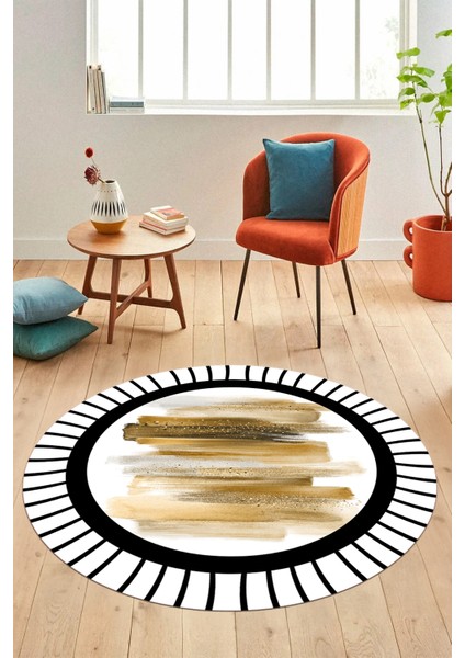 Renkli Modern Desenli Dijital Kaymaz Yıkanabilir Yuvarlak Mutfak Salon Halısı Y-Modern-22-Kahve fiyatları