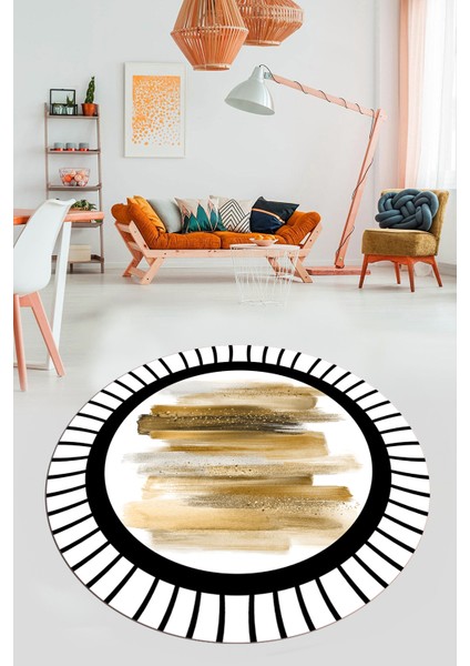 Renkli Modern Desenli Dijital Kaymaz Yıkanabilir Yuvarlak Mutfak Salon Halısı Y-Modern-22-Kahve modelleri
