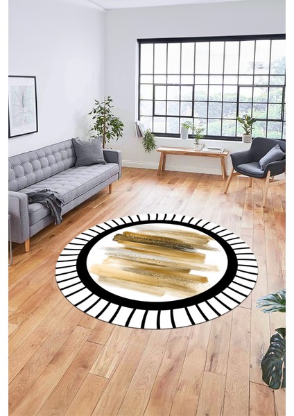 Renkli Modern Desenli Dijital Kaymaz Yıkanabilir Yuvarlak Mutfak Salon Halısı Y-Modern-22-Kahve fırsatları