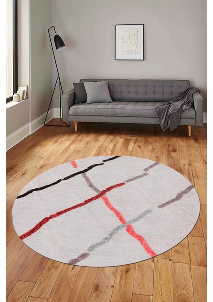 Şık Sade Modern Desenli Dijital Kaymaz Yıkanabilir Yuvarlak Mutfak Salon Halısı Y-Modern-73-Pembe fırsatları
